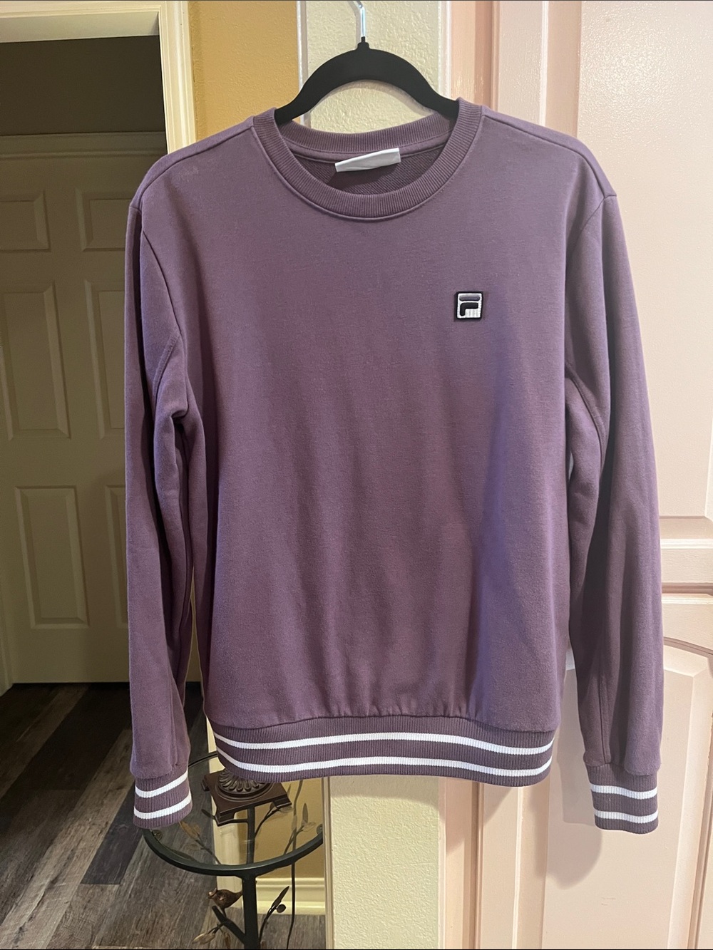 Fila Women's Mauve Crewneck Sweatshirt with White Stripe Accents